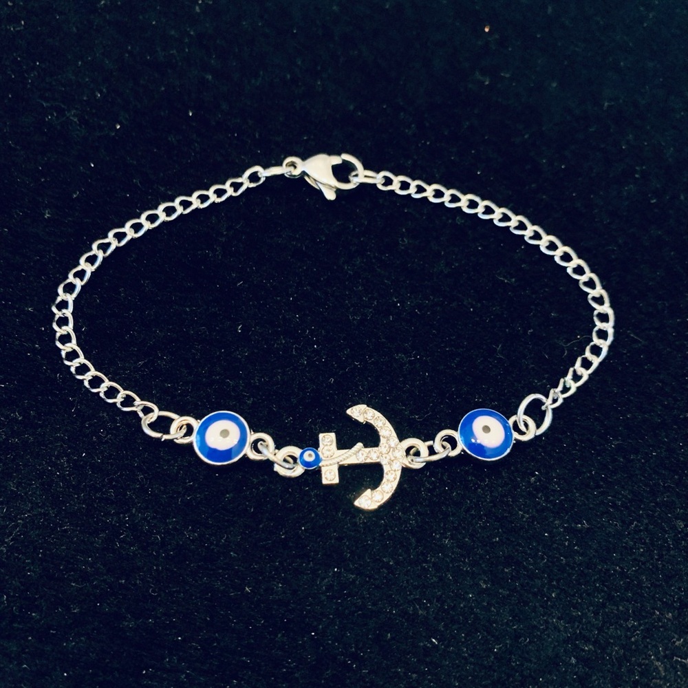 Rhinestone Anchor Evil Eye bracelet or anklet